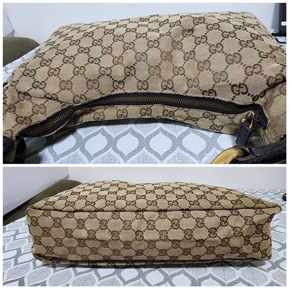 Gucci Beige/Ebony GG Canvas Medium Horsebit Hobo Bag